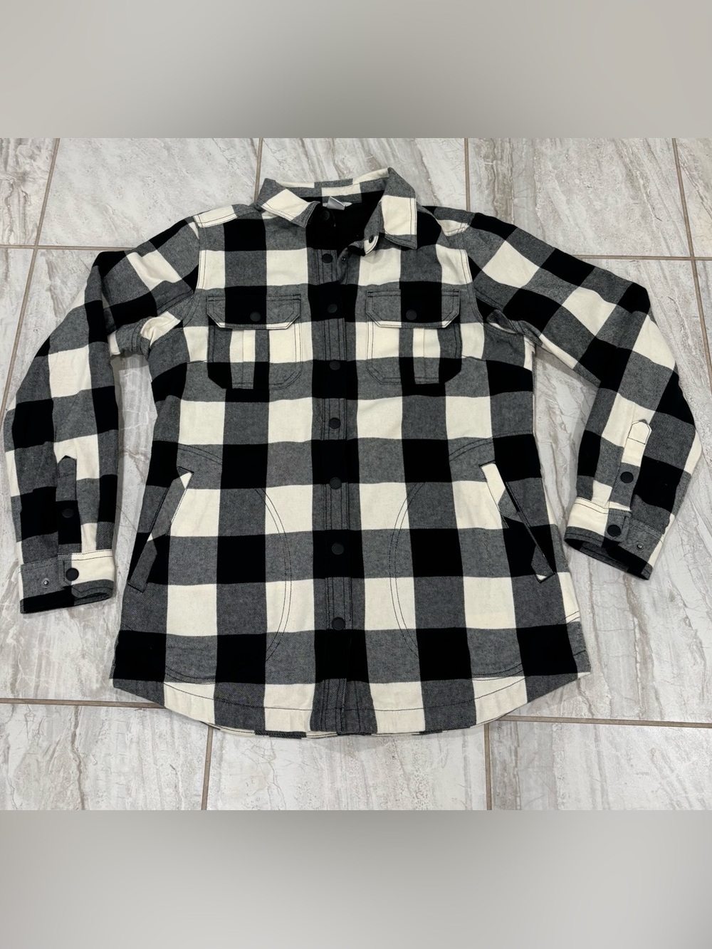 Black & White Buffalo Plaid Button-Up Shacket